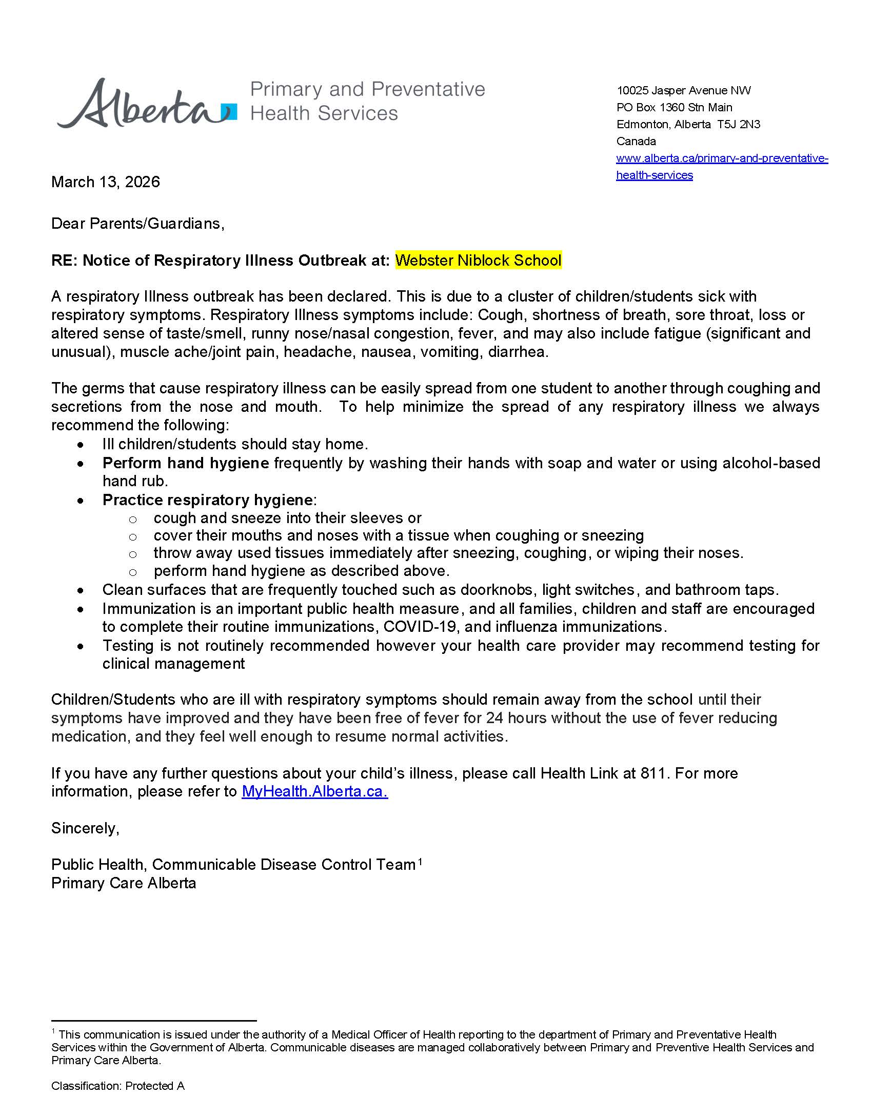 School RIO notice letter to parents WEBSTER